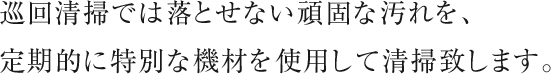 巡回清掃では落とせない頑固な汚れを、定期的に特別な機材を使用して清掃致します。